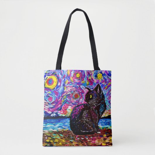 Black Cat Sterrennacht Tote Bag (Voorkant)