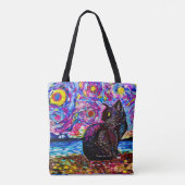 Black Cat Sterrennacht Tote Bag (Achterkant)