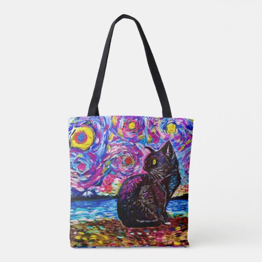 Black Cat Sterrennacht Tote Bag (Achterkant)