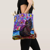 Black Cat Sterrennacht Tote Bag (Dichtbij)
