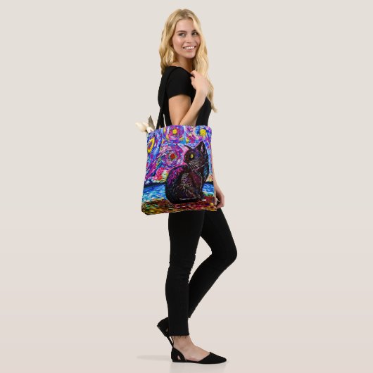 Black Cat Sterrennacht Tote Bag (Op model)