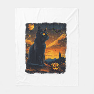 Black Cat Sterrennacht Van Gogh Pumpkins Bats Hall Fleece Deken