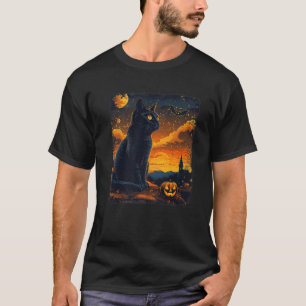 Black Cat Sterrennacht Van Gogh Pumpkins Bats Hall T-shirt
