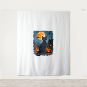 Black Cat Sterrennacht Van Gogh Pumpkins Bats Hall Wandkleed