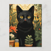 Black Cat Stilleven Poses in Bloemen Schilderen Briefkaart (Voorkant)