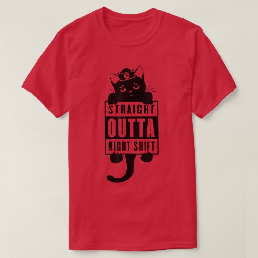 Black Cat Straight Outta Night Shift Stethoscope N T-shirt (Design voorkant)