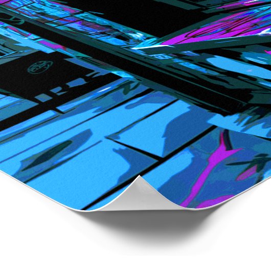 Black Cat Street Punk Neon Design Poster Print (Hoek)