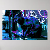 Black Cat Street Punk Neon Design Poster Print (Voorkant)