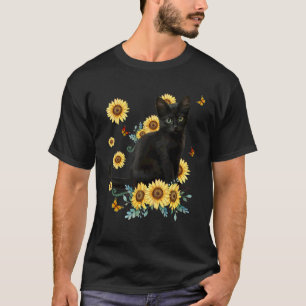 Black Cat Sunflower Sun Flower Cat Sunshine T-shirt