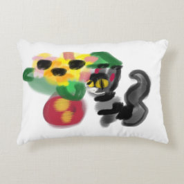 Black cat sunflowers accent kussen