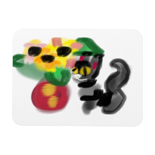 Black cat sunflowers  magneet (Horizontaal)