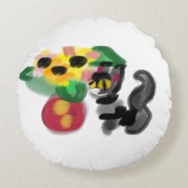Black cat sunflowers rond kussen