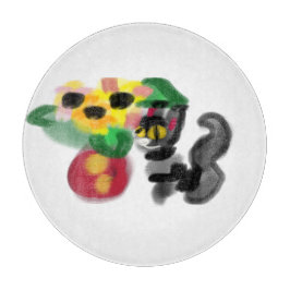 Black cat sunflowers snijplank