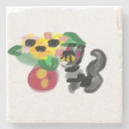 Black cat sunflowers stenen onderzetter