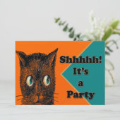 Black Cat Surprise feestje uitnodigen Kaart (Staand voorkant)