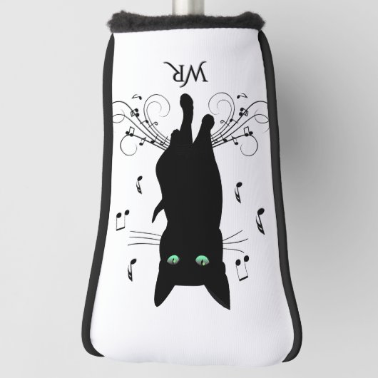 Black Cat Surrounded by Notes of Music Monogram Golfheadcover (Draai 90)