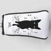 Black Cat Surrounded by Notes of Music Monogram Golfheadcover (Voorkant)