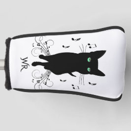 Black Cat Surrounded by Notes of Music Monogram Golfheadcover