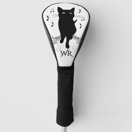 Black Cat Surrounded by Notes of Music Personal  Golfheadcover (Voorkant)