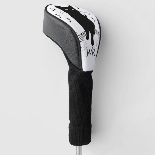 Black Cat Surrounded by Notes of Music Personal  Golfheadcover (Schuin)
