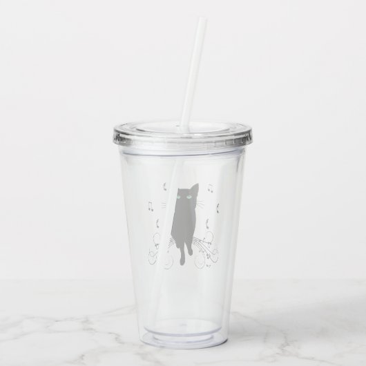 Black Cat Surrounded by Whispering Notes of Music Acryl Drinkbeker (Achterkant)