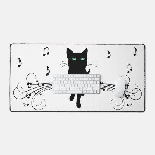 Black Cat Surrounded by Whispering Notes of Music Bureaumat (Keyboard & Muis)