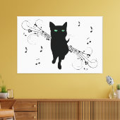 Black Cat Surrounded by Whispering Notes of Music Canvas Afdruk (Insitu (Woonkamer))