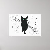 Black Cat Surrounded by Whispering Notes of Music Canvas Afdruk (Voorkant)