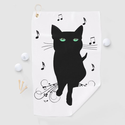 Black Cat Surrounded by Whispering Notes of Music Golfhanddoek (Insitu)