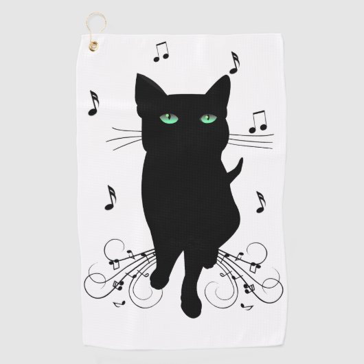 Black Cat Surrounded by Whispering Notes of Music Golfhanddoek (Voorkant)
