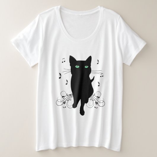 Black Cat Surrounded by Whispering Notes of Music Grote Maat T-shirt (Design voorkant)