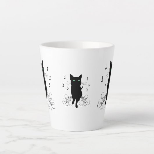 Black Cat Surrounded by Whispering Notes of Music Latte Mok (Voorkant)