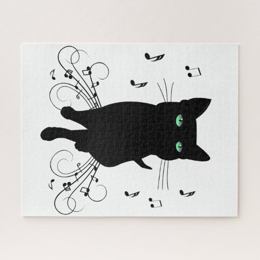 Black Cat Surrounded by Whispering Notes of Music Legpuzzel (Horizontaal)
