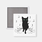 Black Cat Surrounded by Whispering Notes of Music Magneet (Voorkant / Achterkant)