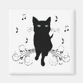 Black Cat Surrounded by Whispering Notes of Music Magneet (Voorkant)