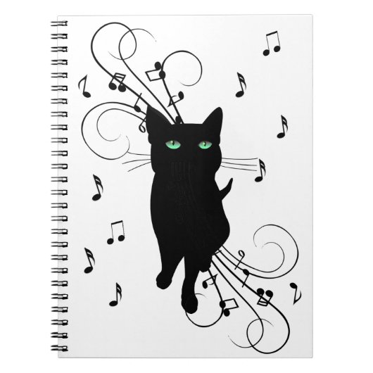 Black Cat Surrounded by Whispering Notes of Music Notitieboek (Voorkant)