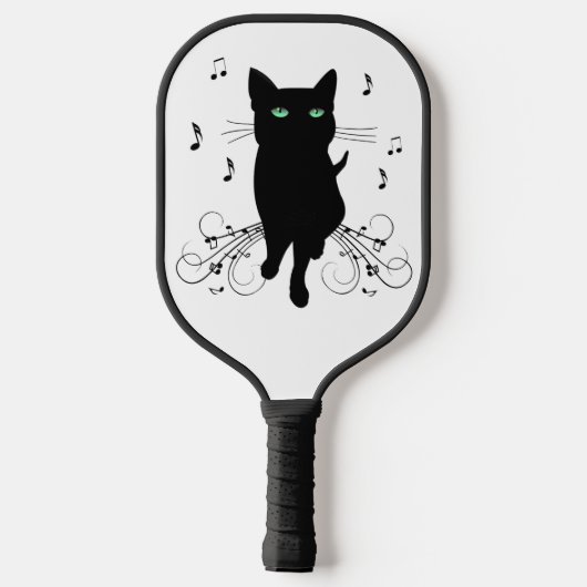 Black Cat Surrounded by Whispering Notes of Music Pickleball Paddle (Achterkant)