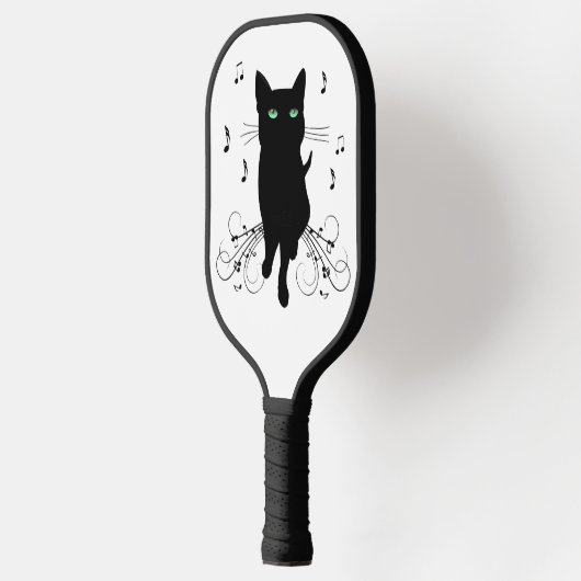Black Cat Surrounded by Whispering Notes of Music Pickleball Paddle (Links)