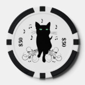 Black Cat Surrounded by Whispering Notes of Music Poker Chips (Voorkant)