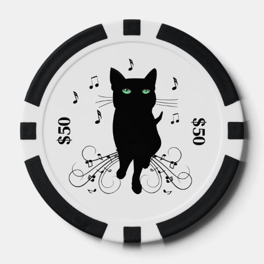 Black Cat Surrounded by Whispering Notes of Music Poker Chips (Voorkant)