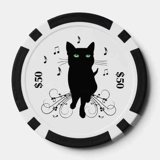 Black Cat Surrounded by Whispering Notes of Music Poker Chips (Achterkant)