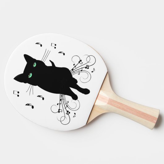 Black Cat Surrounded by Whispering Notes of Music Tafeltennisbatje (Zijkant)