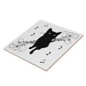 Black Cat Surrounded by Whispering Notes of Music Tegeltje (Zijkant)