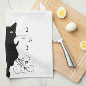 Black Cat Surrounded by Whispering Notes of Music Theedoek (Quarter Fold)
