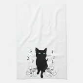 Black Cat Surrounded by Whispering Notes of Music Theedoek (Verticaal)