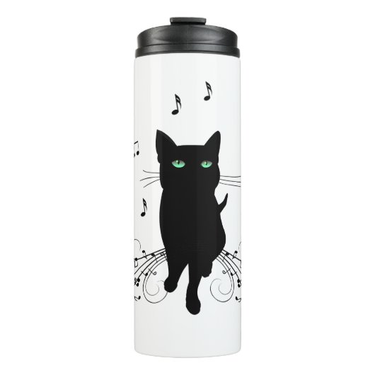 Black Cat Surrounded by Whispering Notes of Music Thermosbeker (Voorkant)