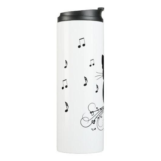 Black Cat Surrounded by Whispering Notes of Music Thermosbeker (Gedraaid links)