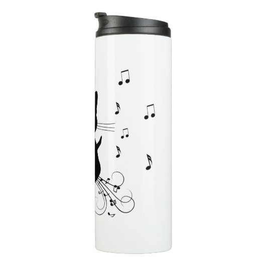 Black Cat Surrounded by Whispering Notes of Music Thermosbeker (Geroteerd rechts)