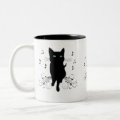 Black Cat Surrounded by Whispering Notes of Music Tweekleurige Koffiemok (Links)