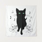 Black Cat Surrounded by Whispering Notes of Music Wandkleed (Voorkant)
